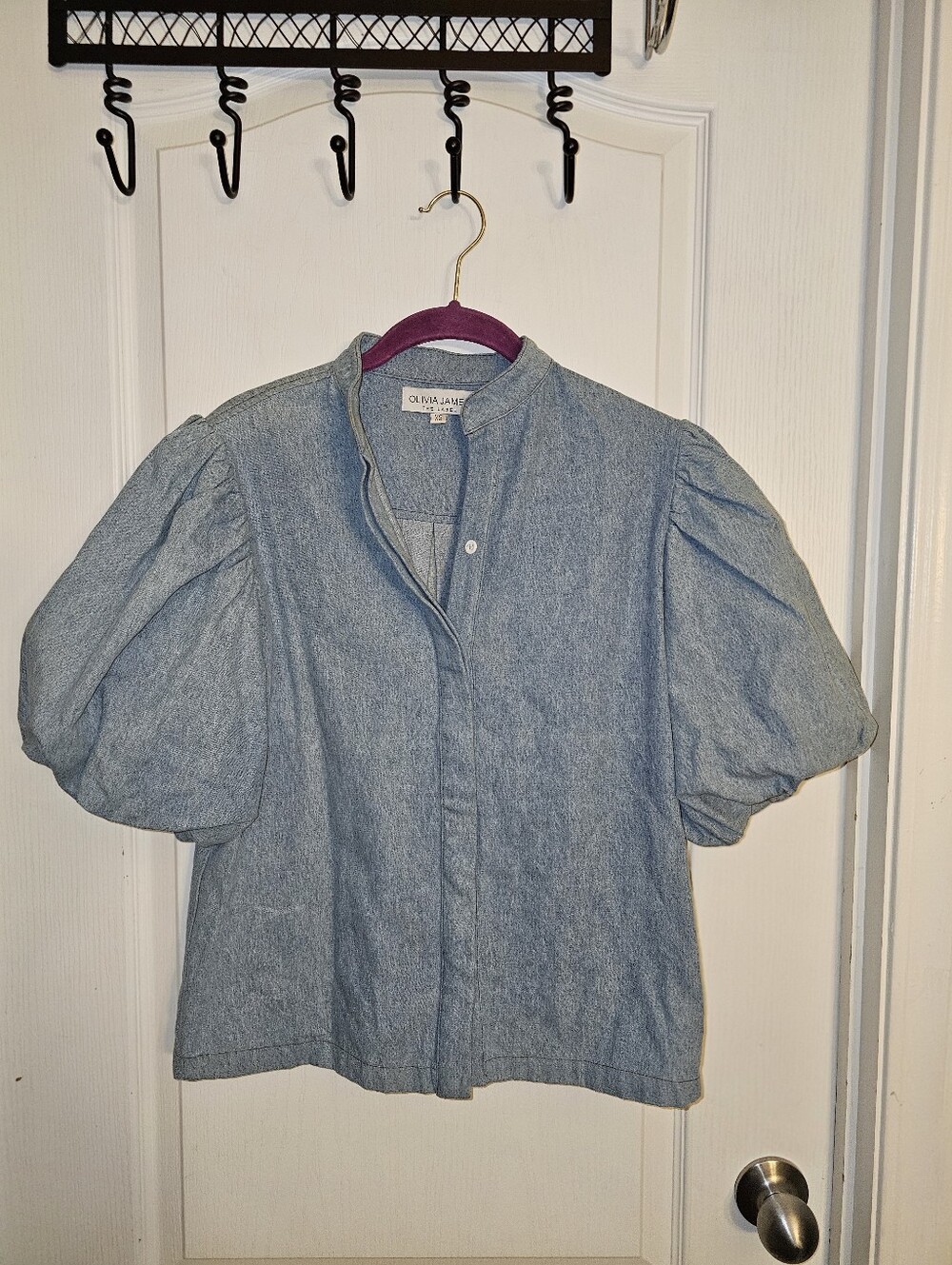 Olivia James The Label Annie Puff Sleeve Denim Blouse Size Extra Small XS - Picture 4 of 9
